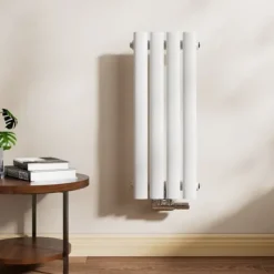 Radiatorer>EMKE varmtvandsradiator 60x24cm - oval, central tilslutning, hvid, 177W (enkeltlag)