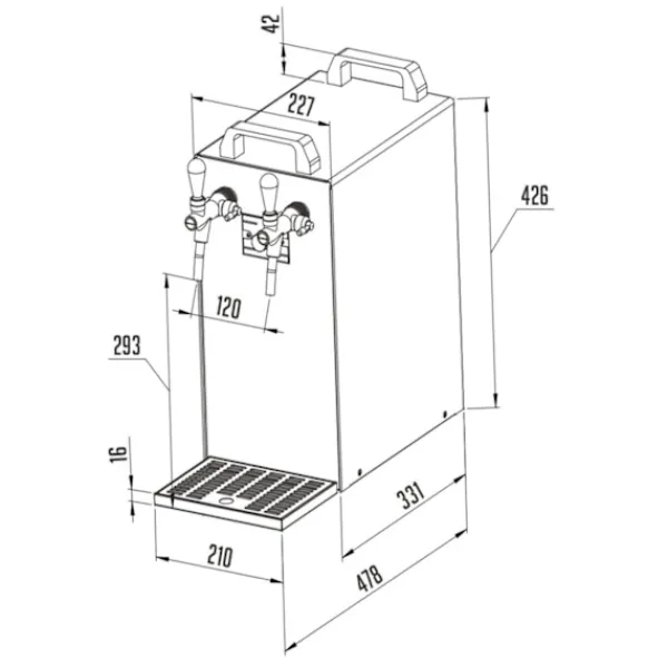 Fadølsanlæg - kontakt 40 2-sidet tør køler, kontinuerlig køler 50 liter/h, inkl. Dispensersøjle, Green Line, KEG:5 liters adapter, KEG 2:NC adapter Sale