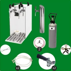 Ølhaner>Fadølsanlæg - kontakt 40 2-sidet tør køler, kontinuerlig køler 50 liter/h, inkl. Dispensersøjle, Green Line, KEG:Type A, KEG 2:Type D