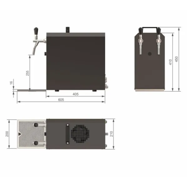 Fadølsanlæg, Øldispenser, Øl Køledispenser STREAM 50 ølkasse, gennemstrømningskøler, 2-linjers tørkøler, op til 55 liter/h - BLACK EDITION New