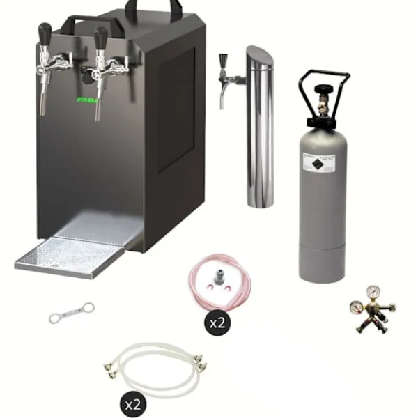 Ølhaner>fadølsanlæg STREAM 80 ølkasse, gennemstrømningskøler 2-linjers tørkøler, KEG:5 liters adapter, KEG 2:uden