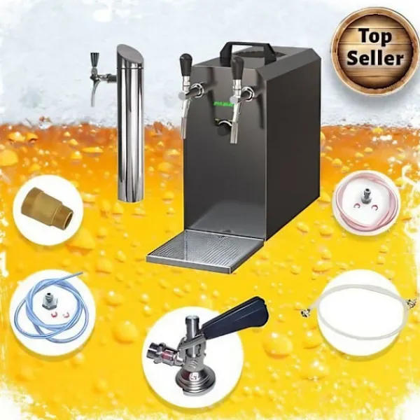 fadølsanlæg STREAM 50K med luftpumpe, ølkasse, gennemstrømningskøler 2-linjers tørkøler , op til 55 liter/h, KEG:5 liters adapter, KEG 2:KeyKeg