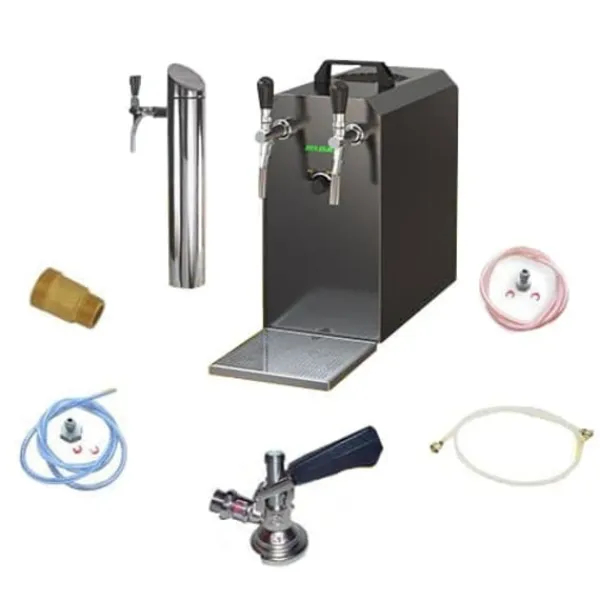 Ølhaner>fadølsanlæg STREAM 50K med luftpumpe, ølkasse, gennemstrømningskøler 2-linjers tørkøler , op til 55 liter/h - SORT UDGAVE, KEG 2:Type A, KEG:KeyKeg