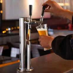 Fadølstårn med dobbelte vandhaner, rustfrit stål, Kegerator Tower Kit med formonterede slanger og selvlukkende vandhane til fest og bar