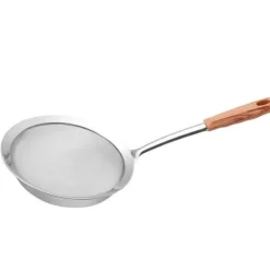 Finmasket si i rustfrit stål med trælignende håndtag til ris, olie, pasta, nudler, grøntsager M 380x133mm Hot