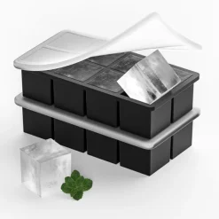 Firkant Silikone Isbakke med Låg - Nem Frigivelse Isform til Whisky 8-grid New