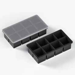 Firkant Silikone Isbakke med Låg - Nem Frigivelse Isform til Whisky 8-grid New