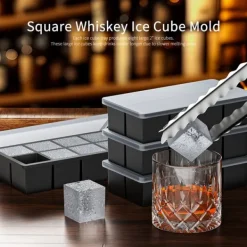 Firkant Silikone Isbakke med Låg - Nem Frigivelse Isform til Whisky 8-grid New