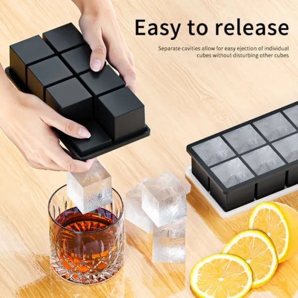 Firkant Silikone Isbakke med Låg - Nem Frigivelse Isform til Whisky 8-grid New