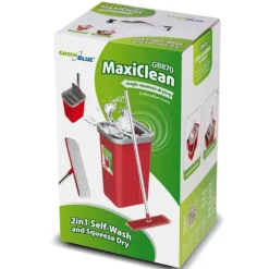 Flad moppe + spand + teleskopstang + 2 x mikrofiberpude 5,7 l gulvrengøring XXL sæt roterende hoved Clearance
