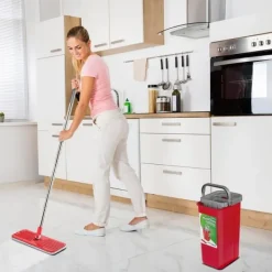 Flad moppe + spand + teleskopstang + 2 x mikrofiberpude 5,7 l gulvrengøring XXL sæt roterende hoved Clearance