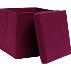 Foldbare opbevaringskasser med låg - 10 stk. | Farve: Mørkerød | Størrelse: 32x32x32 cm Online