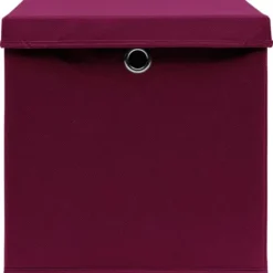 Foldbare opbevaringskasser med låg - 10 stk. | Farve: Mørkerød | Størrelse: 32x32x32 cm Online