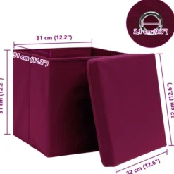 Foldbare opbevaringskasser med låg - 10 stk. | Farve: Mørkerød | Størrelse: 32x32x32 cm Online