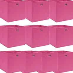 Foldbare opbevaringskasser 10 stk. - Holdbar opbevaring i stof | Farve: Pink | Størrelse: 32x32x32 cm