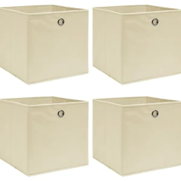 Foldbare opbevaringskasser 4 stk. - Praktisk stofkasser til opbevaring | Farve: Creme | Størrelse: 32x32x32 cm