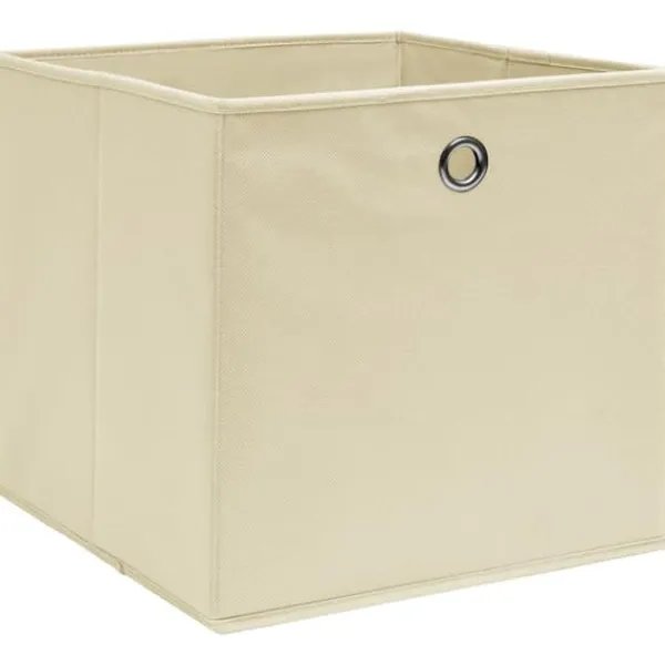 Foldbare opbevaringskasser 4 stk. - Praktisk stofkasser til opbevaring | Farve: Creme | Størrelse: 32x32x32 cm