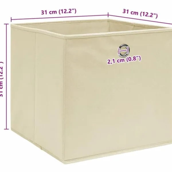 Foldbare opbevaringskasser 4 stk. - Praktisk stofkasser til opbevaring | Farve: Creme | Størrelse: 32x32x32 cm