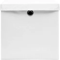 Foldbare opbevaringskasser med låg - 10 stk. | Farve: Hvid | Størrelse: 32x32x32 cm Clearance