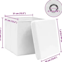 Foldbare opbevaringskasser med låg - 10 stk. | Farve: Hvid | Størrelse: 32x32x32 cm Clearance