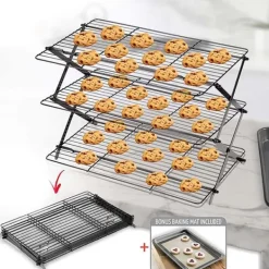 Foldbart 3-lags kagekølestativ i rustfrit stål - Perfekt til bagning og oliedrypning New