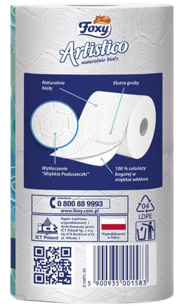 Foxy Artistico toiletpapir 8 ruller hvidt Best