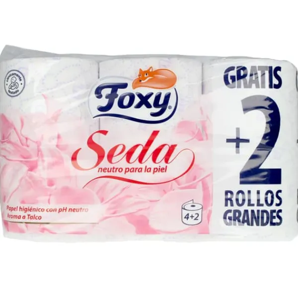 Toiletpapir>FOXY SILK toilet tissue neutral ph scented talcum powder 3 ply 6 rolls