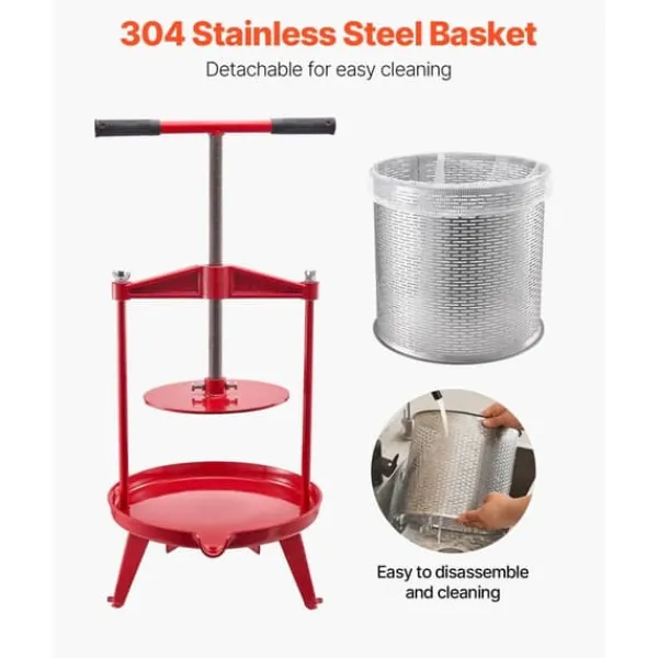 Frugtvinpresse, Manuel Presse til Vinfremstilling, 3,69 Gal/14L, Rustfrit Stål Clearance