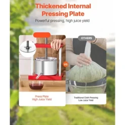 Frugtvinpresse, Manuel Presse til Vinfremstilling, 0,8 Gal/3L, Rustfrit Stål New