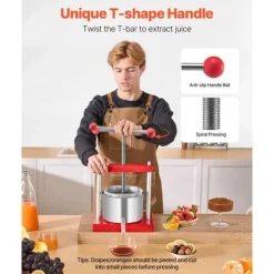 Frugtvinpresse, Manuel Presse til Vinfremstilling, 0,8 Gal/3L, Rustfrit Stål New
