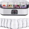 Yogurtmaskiner>Fuleadture elektrisk yoghurtmaskine, LCD-skærm, timer og temperaturindstilling, 8 glas à 1400 ml, 25 W
