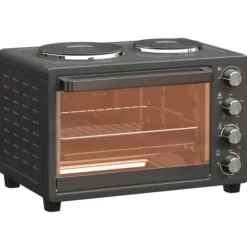 Grill-Ovne & Ovn Med Roterende Stegespyd>Fuleadture Mini Ovn 28L med 2 Warmhalte Plader og Krümelblech, 2600W, Timer, Sort