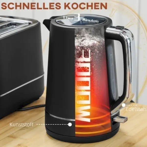 Brødristere, Raclettegrills Og Sandwichtoastere>Fuleadture Morgenmadssæt Kedel 1,7L & Brødrister 2 skiver, Optøning & Varme, Sort