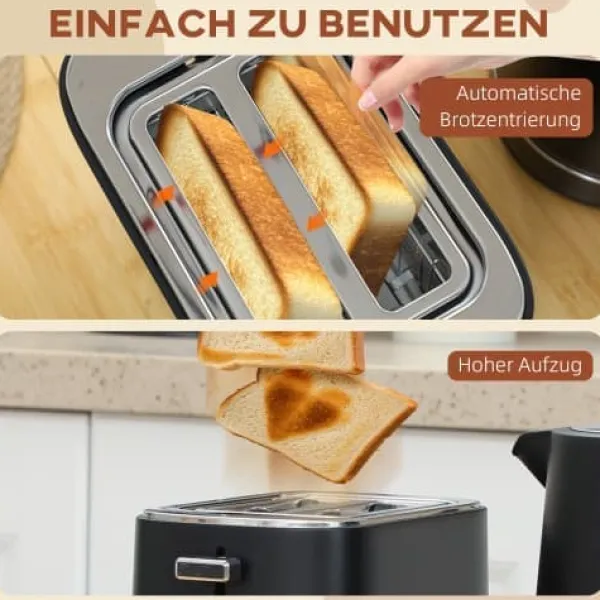 Brødristere, Raclettegrills Og Sandwichtoastere>Fuleadture Morgenmadssæt Kedel 1,7L & Brødrister 2 skiver, Optøning & Varme, Sort