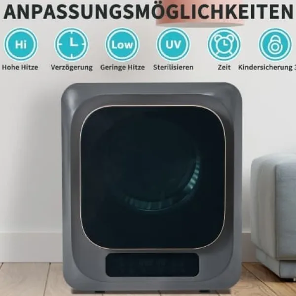 Fuleadture vægmonterbar affugter og tørretumbler 3 kg (faktisk 4 kg) 850W med 6 programmer og funktioner