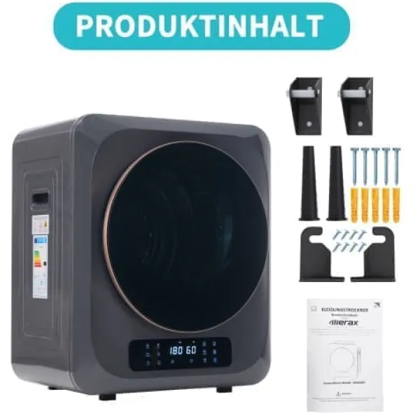 Tørretumblere>Fuleadture vægmonterbar affugter og tørretumbler 3 kg (faktisk 4 kg) 850W med 6 programmer og funktioner
