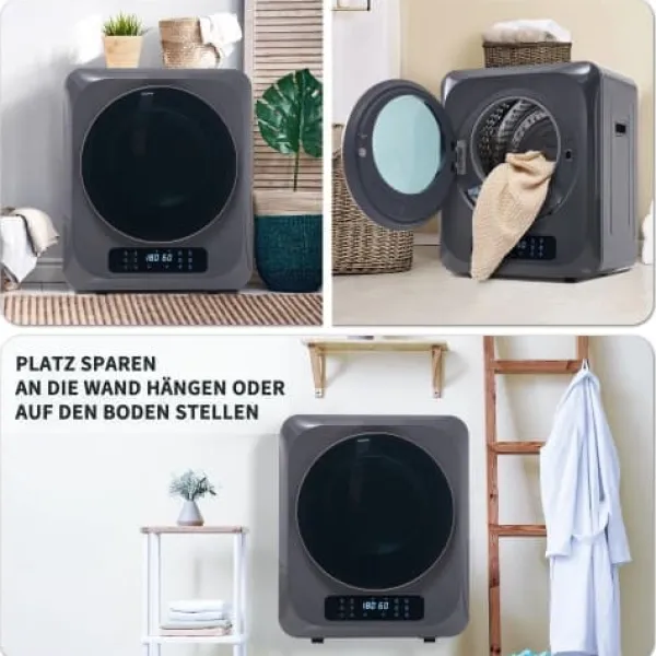 Tørretumblere>Fuleadture vægmonterbar affugter og tørretumbler 3 kg (faktisk 4 kg) 850W med 6 programmer og funktioner