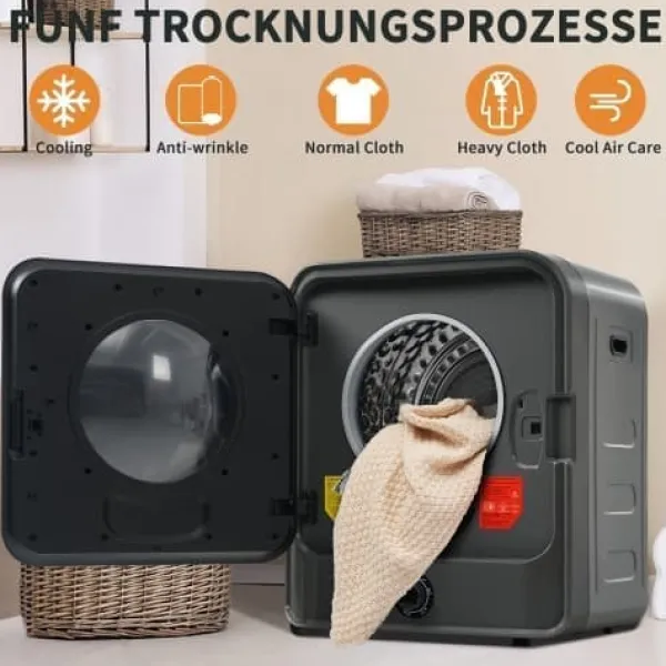 Tørretumblere>Fuleadture vægmonterbar tørretumbler 3 kg (faktisk 4,5 kg) 830W med filter og 5 programmer rustfrit stål