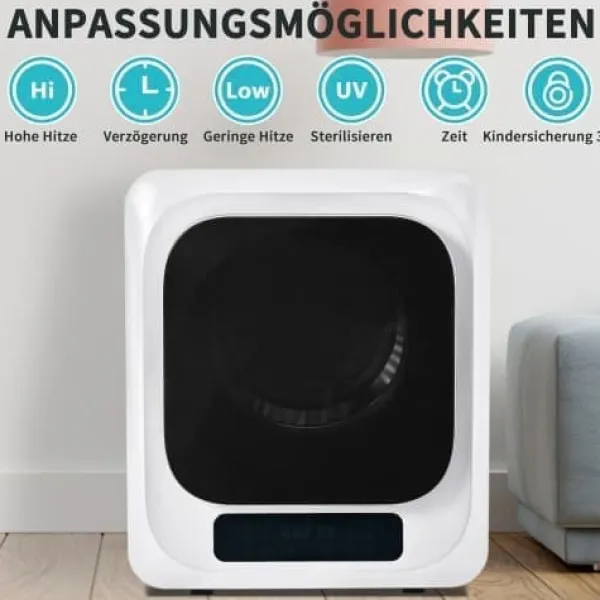 Tørretumblere>Fuleadture vægmonterbar tørretumbler 3 kg (faktisk 4 kg) 850W med 6 programmer og multifunktioner