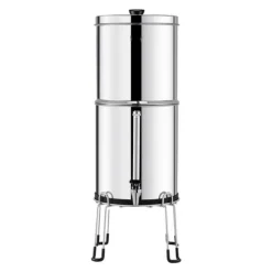 2.25G tyngdekraftvandfilter, bordpladesystem i rustfrit stål, 2 filtre, effektiv vandrensning, kompakt design, holdbar kvalitet.