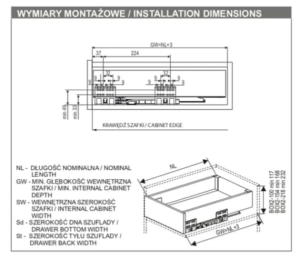 Opbevaringssystem Til Køkkenskuffer>GAMET BOX2 skuffe, firkantet skinne, mellem, antracit, 300 mm