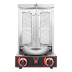 Gas Kebab Grill, Vertikal Fritstående Design, 2 Brænder System,Sølv