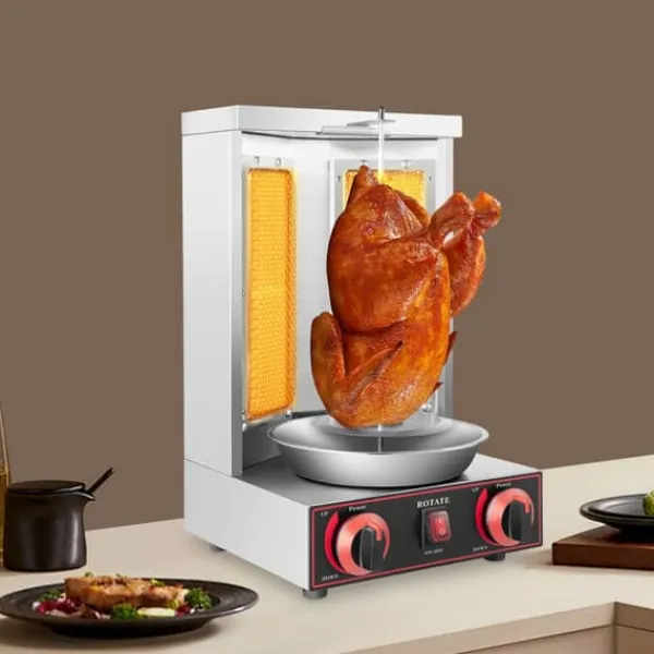 Gas Shawarma Maskine, 572 °F maksimal temperatur, 3KW effekt, rektangulær form, naturgas type, 26,45 lbs vægt New