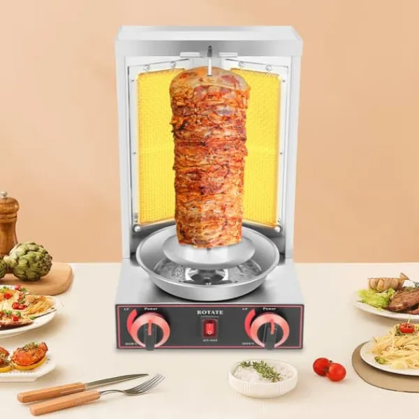 Gas Shawarma Maskine, 572 °F maksimal temperatur, 3KW effekt, rektangulær form, naturgas type, 26,45 lbs vægt New