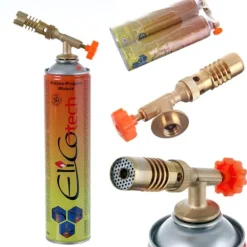 Gasbrændere>Gasloddebrændersæt med 2x gas 600ml propan butan 7/16