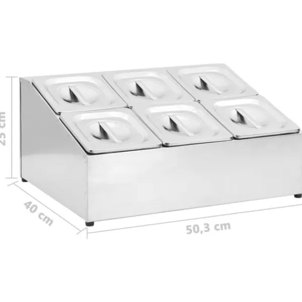 Isspande & Kølere>Gastronorm beholder med 6 GN 1/6-beholdere i rustfrit stål | Farve: Rustfrit stål