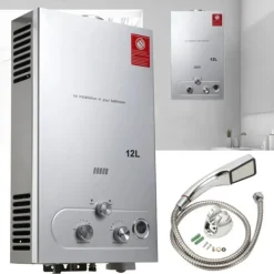 Vandvarmere>Gasvandvarmer, tankløs design, op til 18 liter pr. minut,Sølv, 12L 24KW