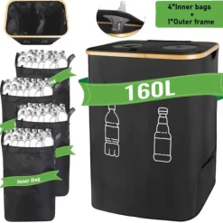 Genbrugsbeholder, 160L kapacitet, vandtæt materiale,160L, sort Discount