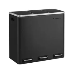 Genbrugsspand, 3 x 18 L tredobbelt køkkenspand, pedalspand med 3 rum og soft-close-låg, indvendige plastspande og håndtag, sort LTB54BK Clearance