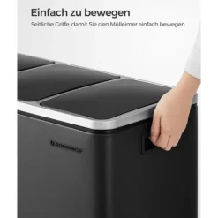 Genbrugsspand, 3 x 18 L tredobbelt køkkenspand, pedalspand med 3 rum og soft-close-låg, indvendige plastspande og håndtag, sort LTB54BK Clearance